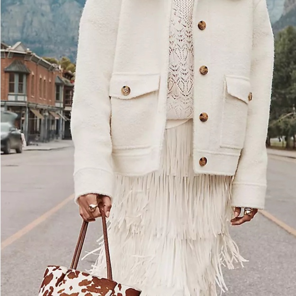 Cream Fringe Skirt